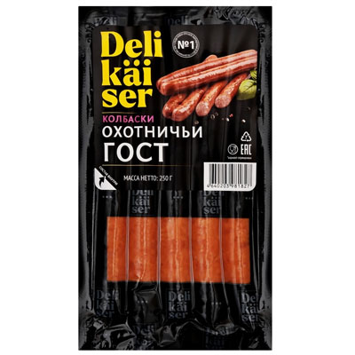 Охотничьи колбаски ГОСТ п/к 250гр Деликайзер 1/8