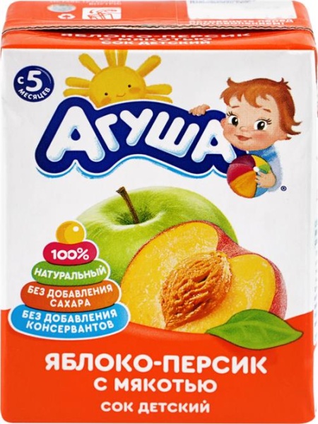 Агуша сок 0,2л Яблоко/персик 1/18  