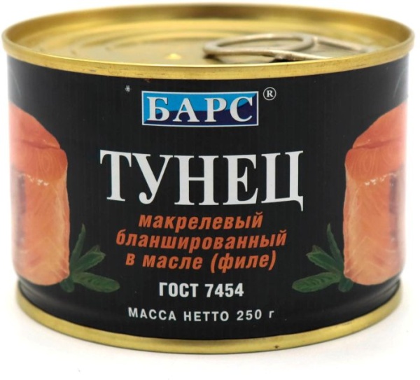Тунец Барс филе 250гр в масле 1/24