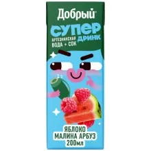 Добрый Актив Кид Супер Дринк Яблоко.Малина.Арбуз 0,2л 1/27
