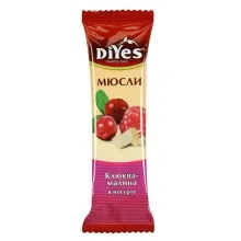 Батончик ДиYes мюсли 25гр Клюква, малина в йогурте без сахара 1/36