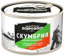 Скумбрия Атлантическая в т/с с овощ.гарниром 240гр ключ Доброфлот 1/24 Г549