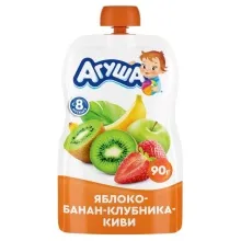 Агуша Я сам пюре 90гр ябл-банан-клубн-киви пауч-пак 1/10