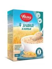 Хлопья Увелка 4 злака с пшеничными отрубями 350гр 1/6  857  