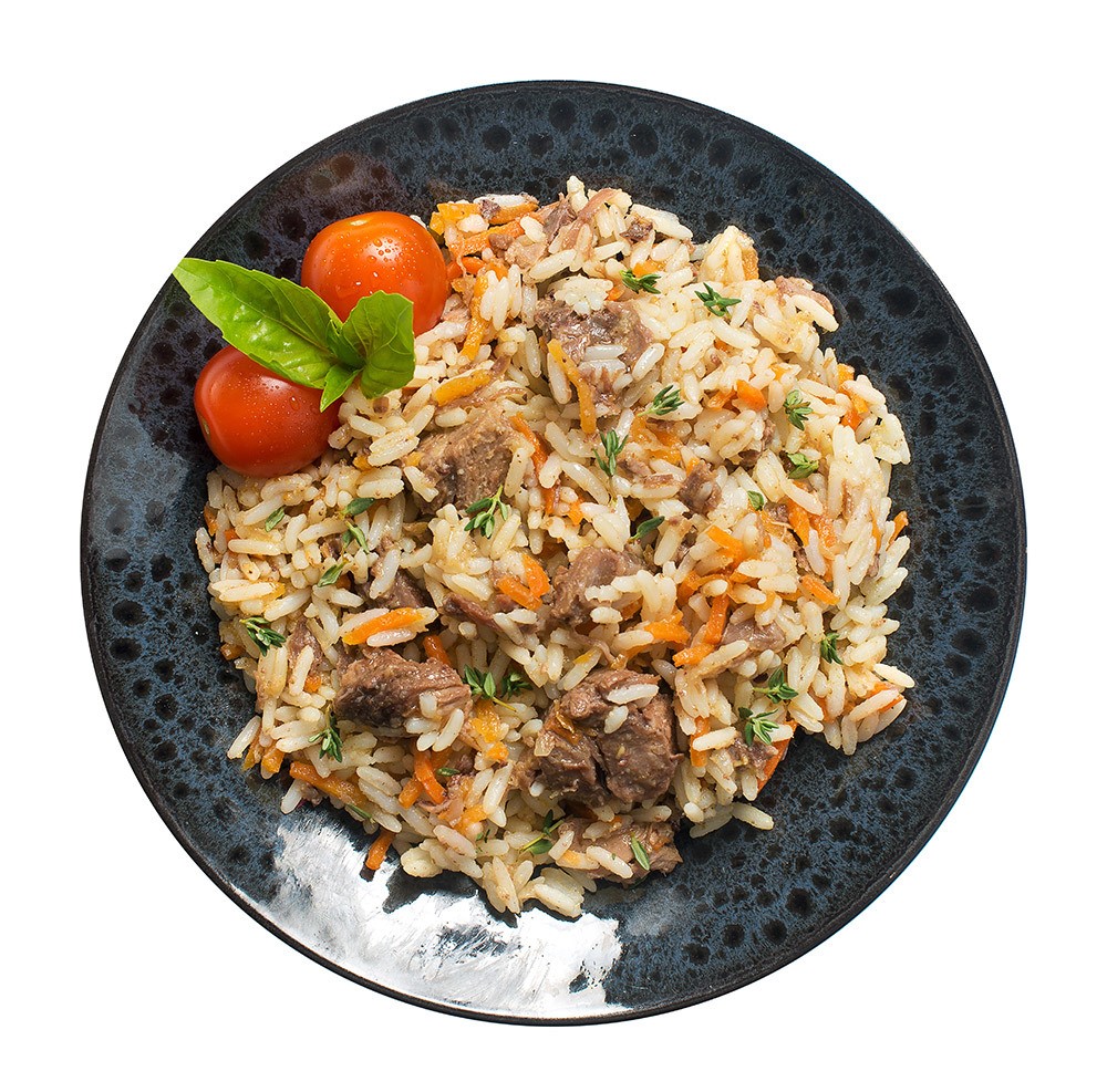 Говядина отварная с рисом и овощами